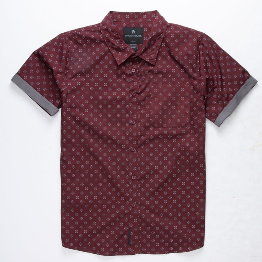 Boys Burgundy Shouthouse Button Up Shirt- Medium